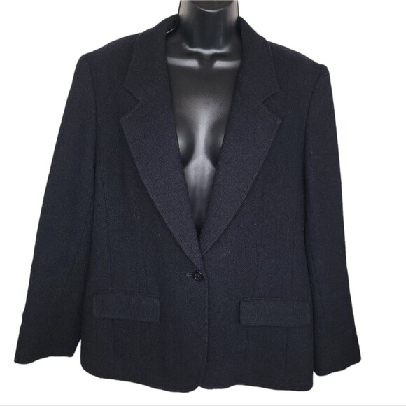 Pendleton Vintage 70s virgin wool black blazer jacket size 14 - Picture 1 of 6